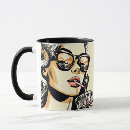 Caneca Pop Art Comic Book Bonito Mulher Bebendo Soda
