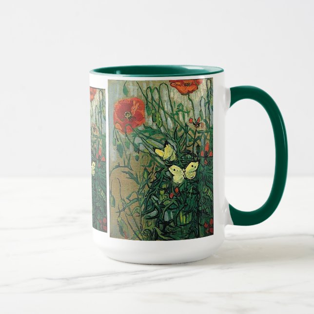 Caneca Poppies e Borboletas Van Gogh Belas Artes (Direita)