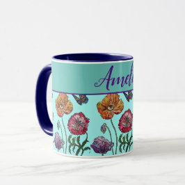 Caneca Poppy Poppies Red Chique Aqua Flores Florais