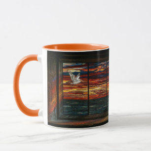 Caneca Pôr do sol em vitral com Pelicano e Veículo à vela