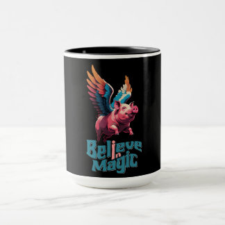 Caneca Porco bonito com asas coloridas | Acredita em Mági