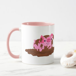 Caneca Porco de desenho bonito na lama