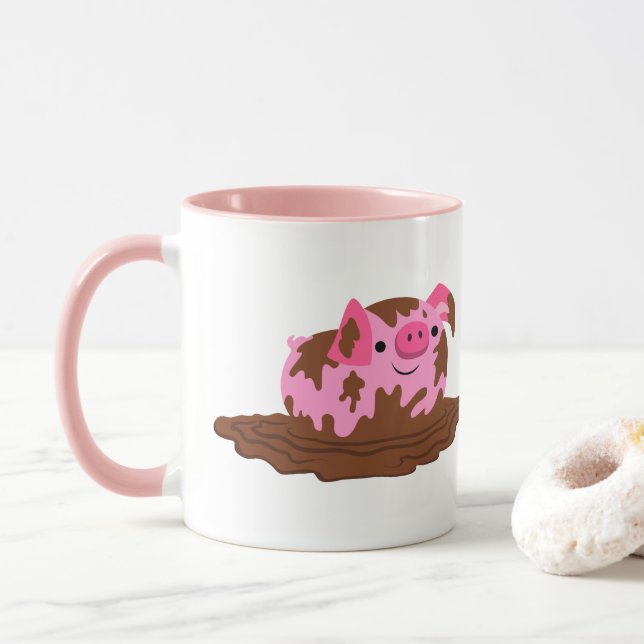 Caneca Porco de desenho bonito na lama (Com Donut)
