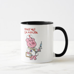 Caneca Porco médico com seringa à mão escolher cor de f