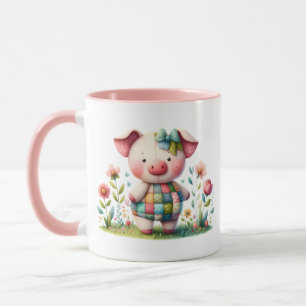 Caneca Porco Patchwork Caprichoso em Jardim Floral