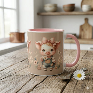 Caneca Porquinho Caprichoso de Macacão Pastel Marrom
