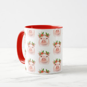 Caneca Porquinho de Natal Rosa Festa no Campo