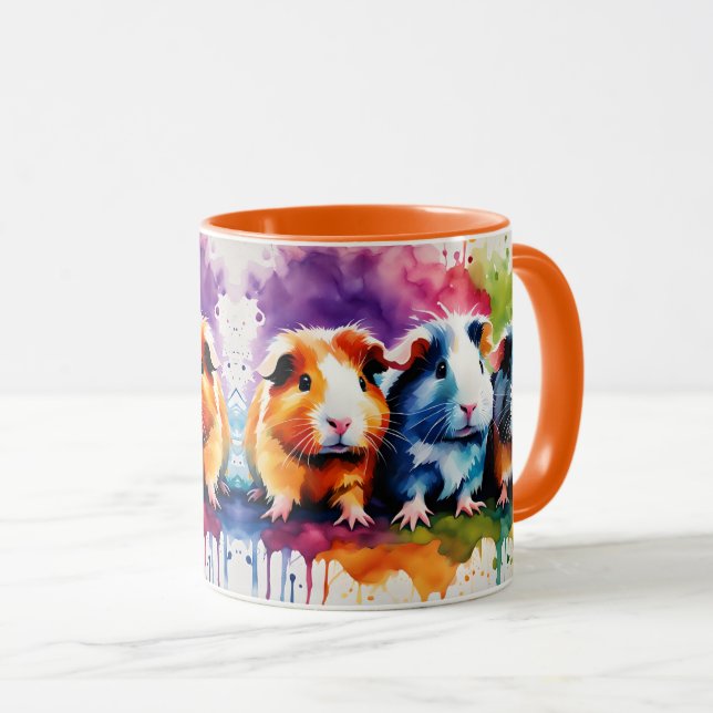 Caneca Porquinhos-da-índia fofos com respingos de cor (Frente Esquerda)