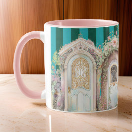 Caneca Portas bonito de Algodão Floral em faixas verdes