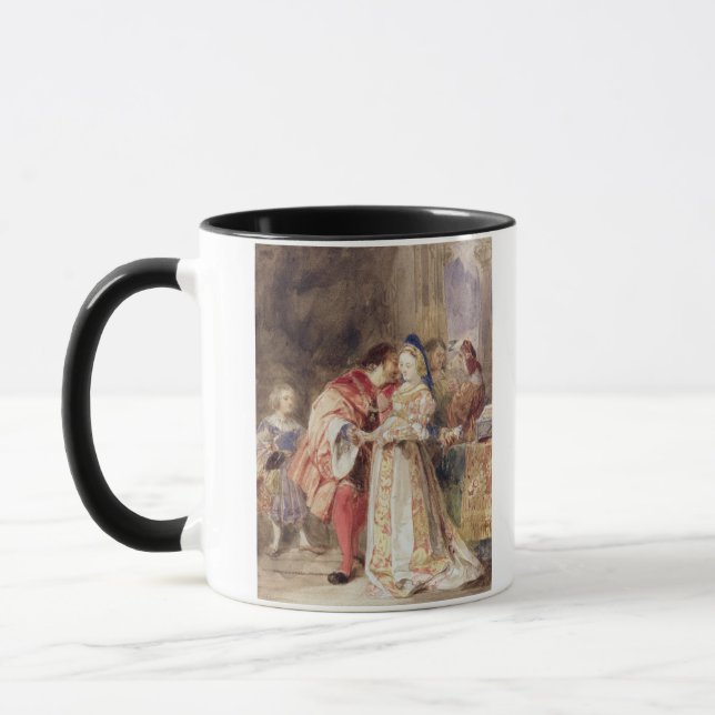 Caneca Portia e Bassanio, c.1826 (w/c, tinta marrom, (Esquerda)
