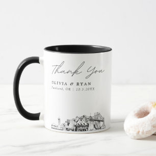 Caneca Portland Skyline Sketch Simples Casamento Personal