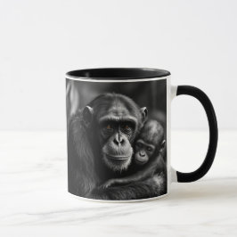 Caneca Portrait émouvant d’un chimpanzé et de son bébé.