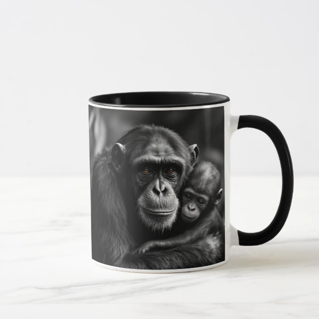 Caneca Portrait émouvant d’un chimpanzé et de son bébé. (Direita)