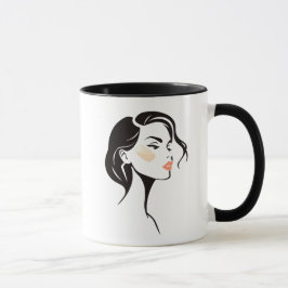 Caneca portrait féminin, dessin visage minimaliste.