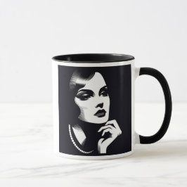 Caneca Portrait mystérieux d'une femme élégante.