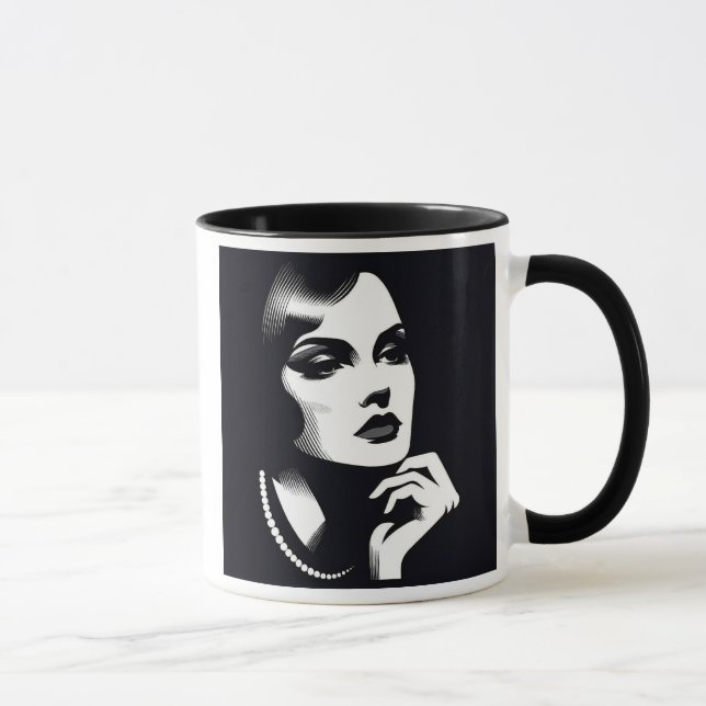 Caneca Portrait mystérieux d'une femme élégante. (Direita)