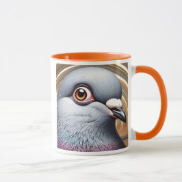 Caneca Portrait réaliste d’un pigeon au regard perçant.