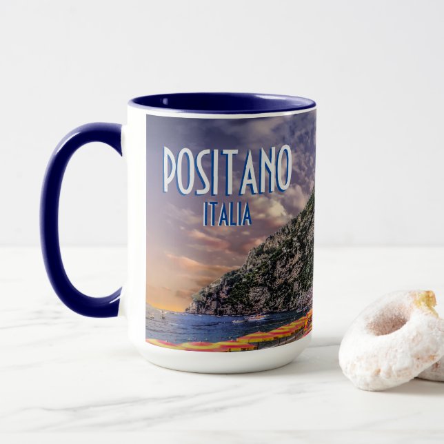 Caneca Positano Itália Amalfi Costa Sunset Viagens vintag (Com Donut)