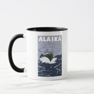 Caneca Poster das viagens vintage do barco de AlaskaCrab