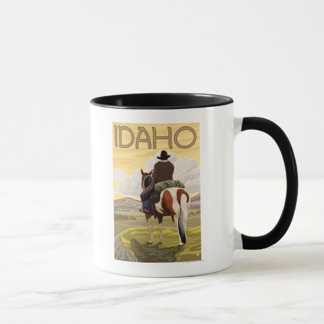 Caneca Poster de viagens Cowboy & HorseIdahoVintage (Direita)