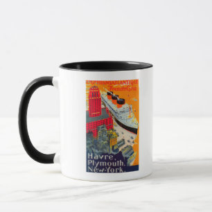 Caneca Poster de viagens da linha francesa, Havre para Pl