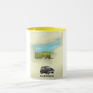 Caneca Poster de viagens de mapa ilustrado da Eslovênia