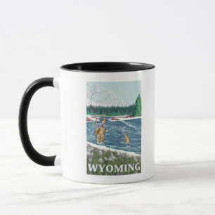 Caneca Poster de viagens Fly FishWyomingVintage