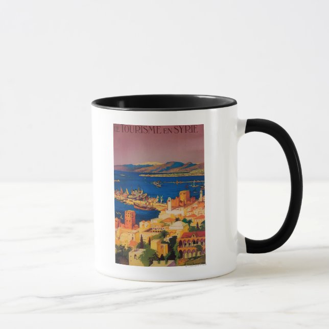 Caneca Poster de viagens francês, passeando na Síria (Direita)
