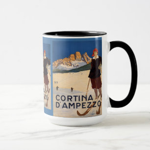 Caneca Poster do esqui do vintage, Cortina d'Ampezzo,