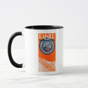 Caneca Poster do Monte Rainier - Sledding