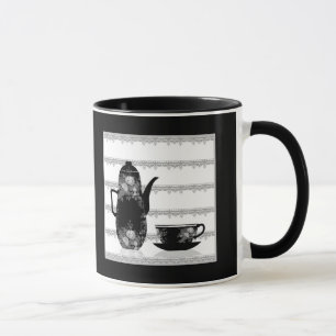 Caneca Pote de chá copo de café preto ilustração branca