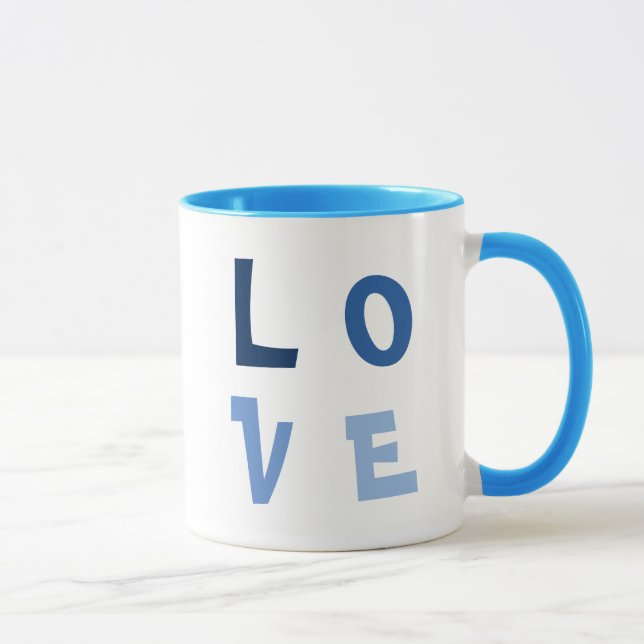 Caneca Praça do amor elegante, simples na tipografia azul (Direita)