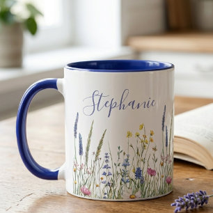 Caneca Prado de Flores Silvestres Botânico Índigo Suave