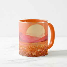Caneca Prado do Pôr do Sol Dourado | Paisagem Flor