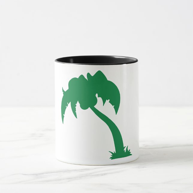 Caneca Praia da Ilha Verde da Árvore Tropical da Palmeira (Criador carregado)