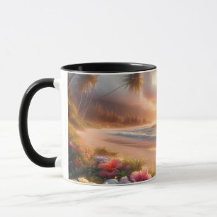 Caneca Praia Tropical Encantada com Hibisco Mágico