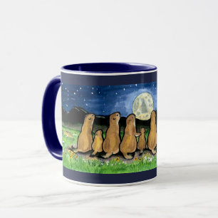 Caneca Prairie Cães Vendo Lua Design Azul Escuro
