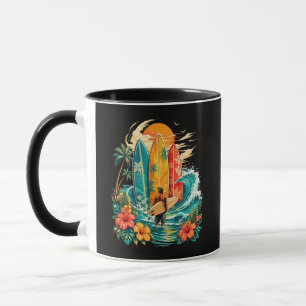 Caneca Prancha de Surf da Onda da Praia Havaiana Vintage