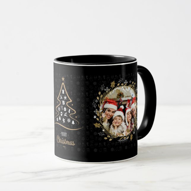 Caneca Prata Negra Elegante e Douradas Mortes de Natal (Frente Esquerda)