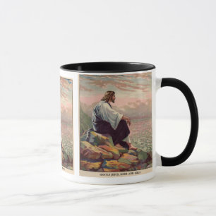 Caneca Praying manso & suave de Jesus sobre Jerusalem