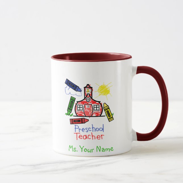 Caneca pré-escolar do professor - escola e pastéis (Direita)