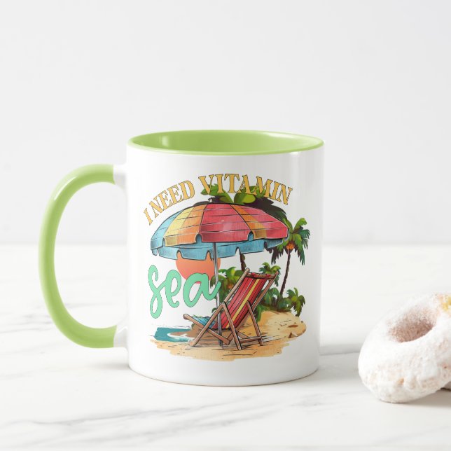 Caneca Preciso de vitamina no mar (Com Donut)