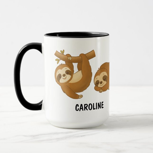 Caneca Preguiça Desenhada à Mão Personalizada Fofa (Esquerda)