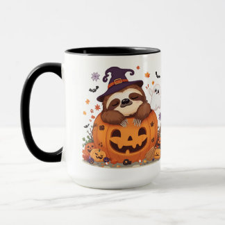 Caneca Preguiça fofa de Halloween desfrutando de uma xíca