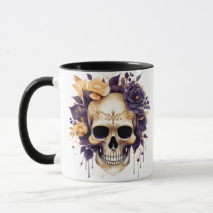 Caneca Preguiçoso Pele Amarelo e Flores Roxas Halloween