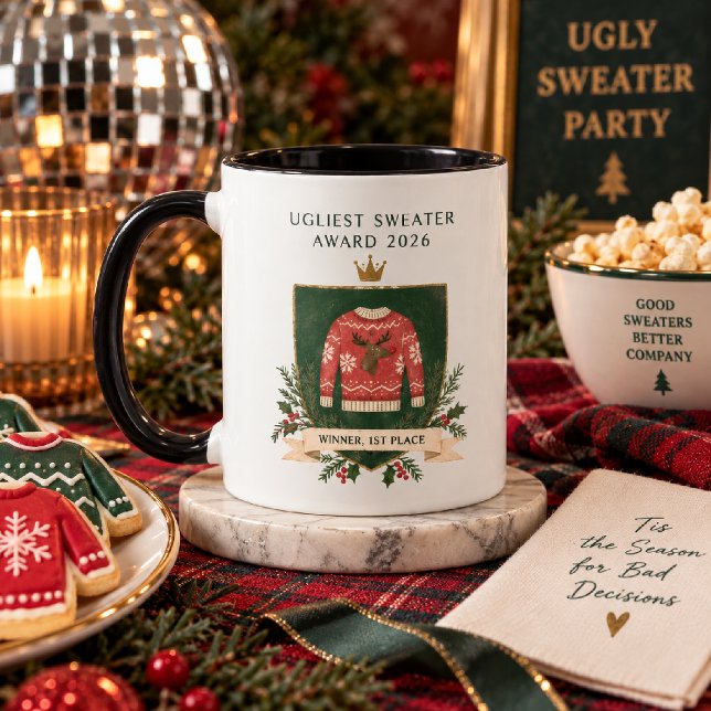 Caneca Prêmio de Suéter Mais Feio 1º Lugar Vencedor (Criador carregado)