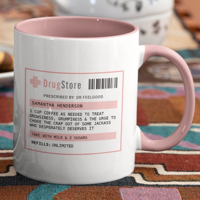 Caneca Prescrição de Café/Chá Engraçada Personalizada (Criador carregado)