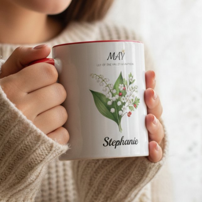 Caneca Presente Botânico Lírio do Vale do Mês de Nascimen (Soft Botanical Lily of the Valley – May Birth Month Gift mug)