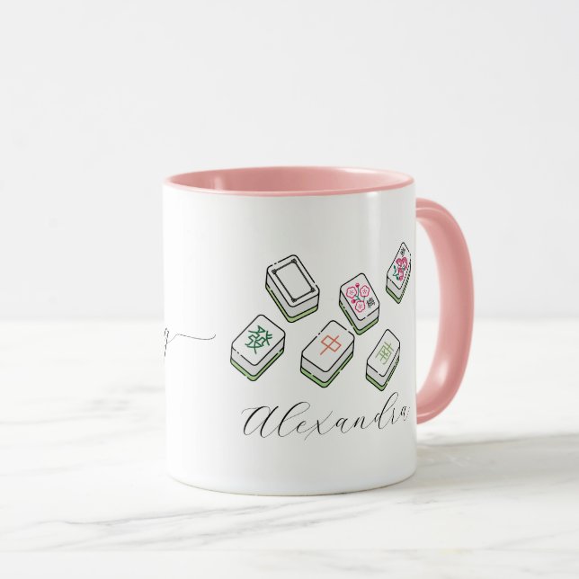 Caneca Presente da Equipe Divertida de Mahjong Nome do Cl (Frente Esquerda)