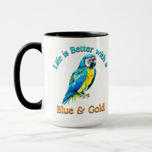 Caneca Presente de amante de café azul e macaw Dourado